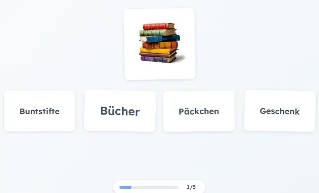 Beispiel-Übung: Ein Bild erscheint, die Patient:in tippt das passende Wort an, die Karte leuchtet grün.